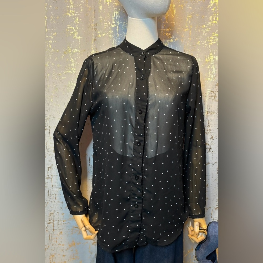 Black Sheer Polka Dot Women's Shirt